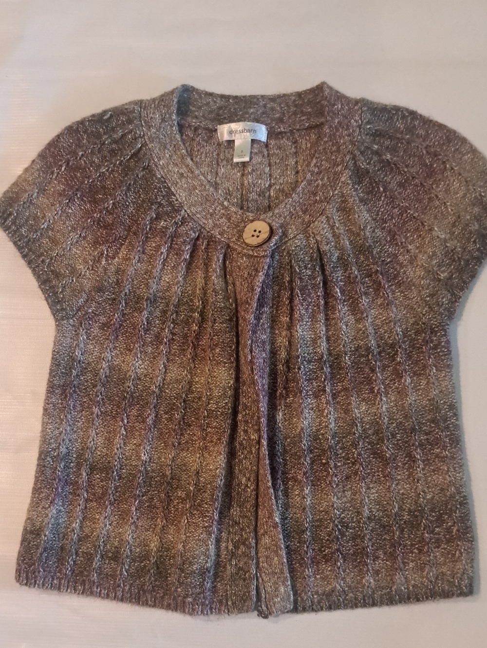 dressbarn Brown Heather Short-Sleeve Knit Cardigan